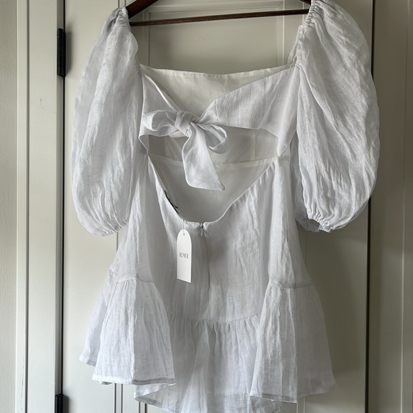 NWT $299 Revolve Rumer The Label Mia White 100% Linen Mini Dress Size  Medium - threedaughtersproperties.com